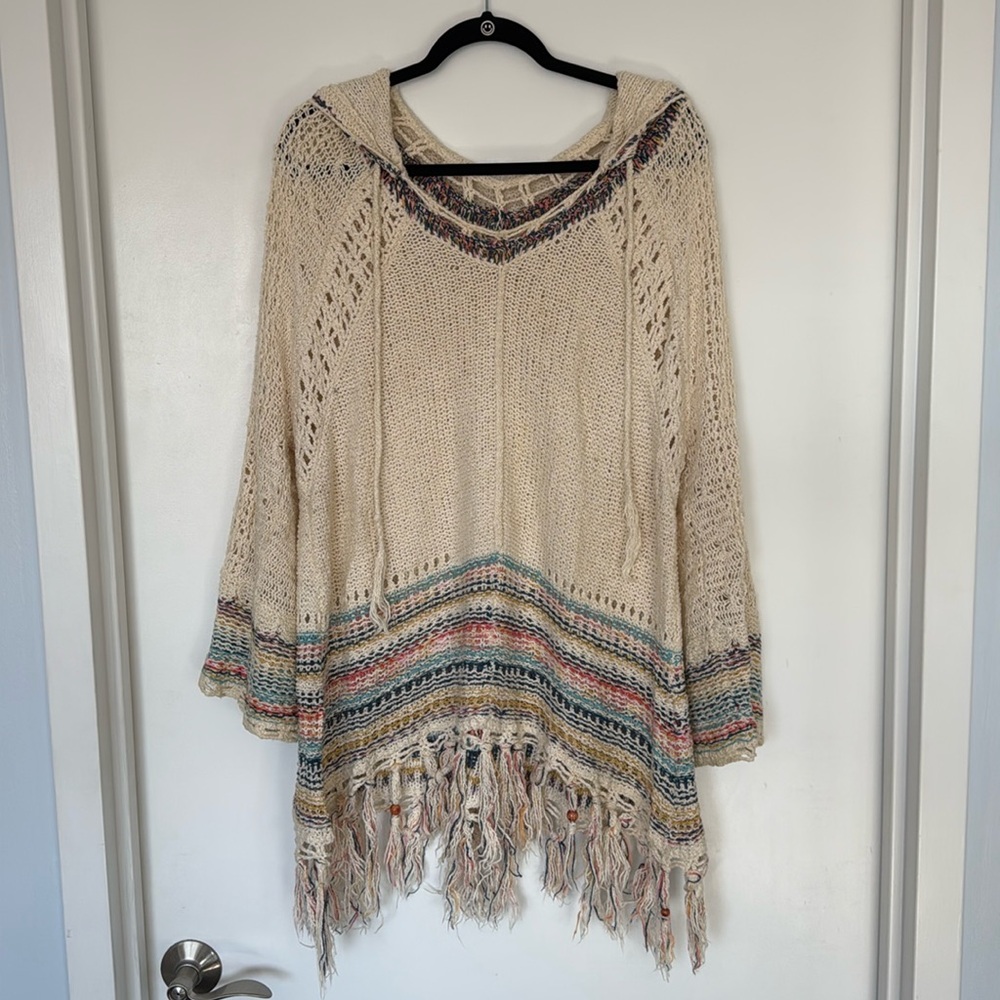 FREE PEOPLE boho crochet hoodie with oversized hood- size small
